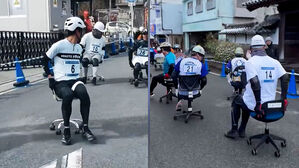 의자에 앉아 2시간 질주&hellip;일본서 이색 대회 '화제'