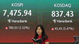 코스피 2.5% 상승해 7,400대&hellip;삼전 2%대↑&middot;하이닉스 약보합