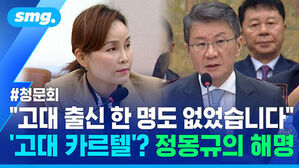 청문회장에서 발언하는 정몽규 회장과 질의하는 국회의원 모습과 고대 출신 한 명도 없었습니다 고대 카르텔 정몽규의 해명 자막