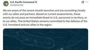US Indo-Pacific Command on North Korean Missile: "Aware of Launch, Closely Consulting with Allies"