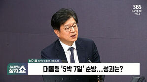 성기홍 청와대 홍보소통수석이 발언하는 모습과 대통령 5박 7일 순방 성과는 자막