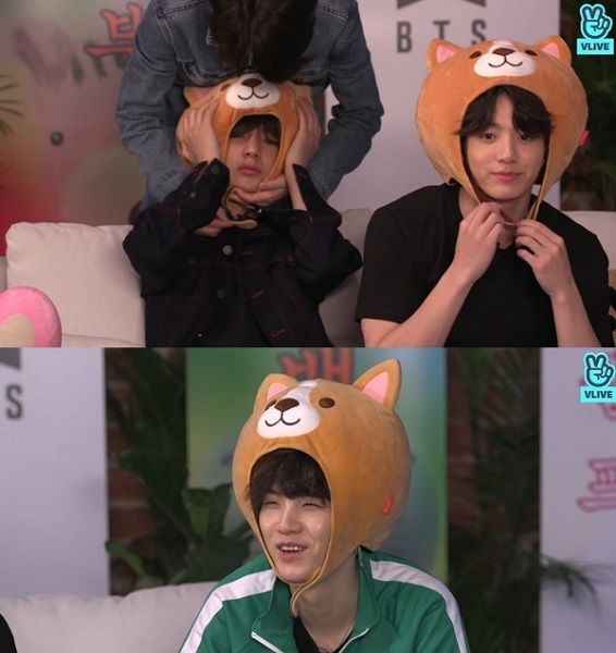 기사 대표 이미지:BTS 슈가-뷔-정국, 시바견 모자 쓰고도 이렇게 귀여우면 반칙
