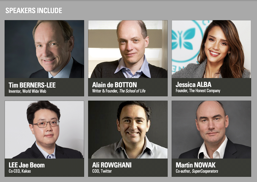 keynote speakers_BERNERS-LEE,Tim/de BOTTON, Alain/NOWAK, Martin A./LEE Jae Beom/EBELING, Mick/ALBA, Jessica