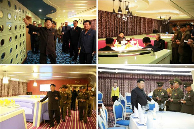 메인이미지  7 : 김정은 북한 국방위원회 제1위원장이 평양 대동강에 새로 띄워진 유람선 '무지개호'를 돌아봤다고 노동신문이 28일 보도했다. 무지개호는 1천230여명의 손님을 태우고 요리를 즐기며 대동강을 유람할 수 있게 건조된 4층 규모의 배다. 노동신문은 김 제1위원장이 유람선 내부를 둘러보는 모습의 사진을 전했다. (연합뉴스)
