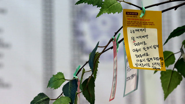 메인이미지  2 : 2016 대학수학능력시험이 열흘 앞으로 다가왔다.  2일 서울 청파동에 위치한 종로학원 희망나무에 수험생의 애틋한 바람이 담긴 문구가 적혀있다.
