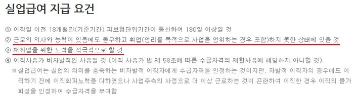 실업급여 제도 설명 (고용노동부 홈페이지 발췌)