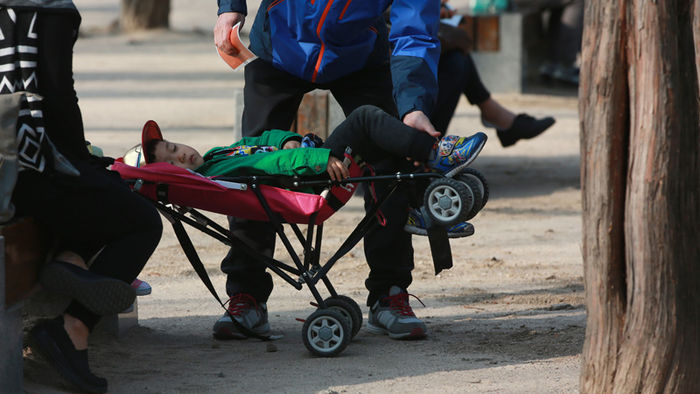 메인이미지  5 : 낮 최고기온이 10∼20도를 보이는 등 봄기운이 완연한 19일 오후 덕수궁에서 한 어린이가 낮잠을 즐기고 있다.