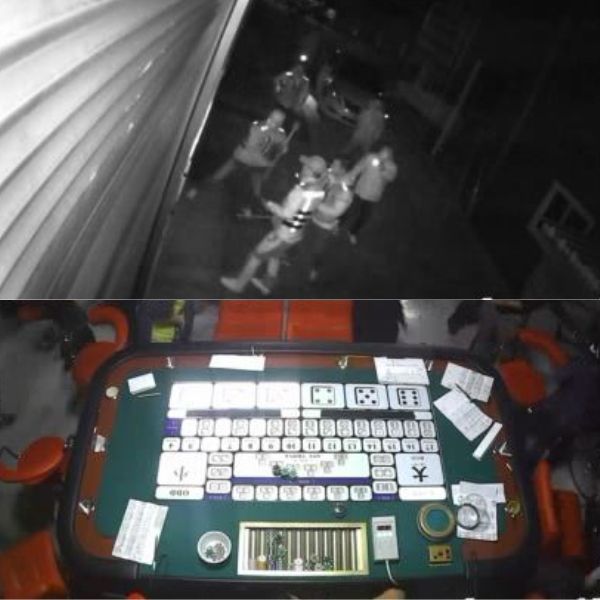 첩보를 입수한 경찰이 지난 9일 오전 1시 30분께 경기도 광주시의 한 창고에 마련된 도박장을 급습하는 모습(위)과 소리를 듣고 달아나는 도박꾼(아래)들의 모습.