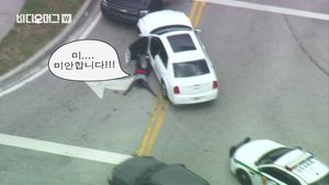 [비디오머그] 美 대낮에 벌어진 추격전&hellip;경찰차 들이받고 바짝 엎드려 '항복'