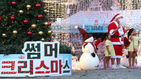 섬네일이미지  1:찜통더위가 계속된 13일 오후 경기도 과천시 서울대공원에서 열린 2016 야간 동물원 축제 '썸머 크리스마스'를 찾은 어린이들이 산타와 함께 기념촬영을 하고 있다.