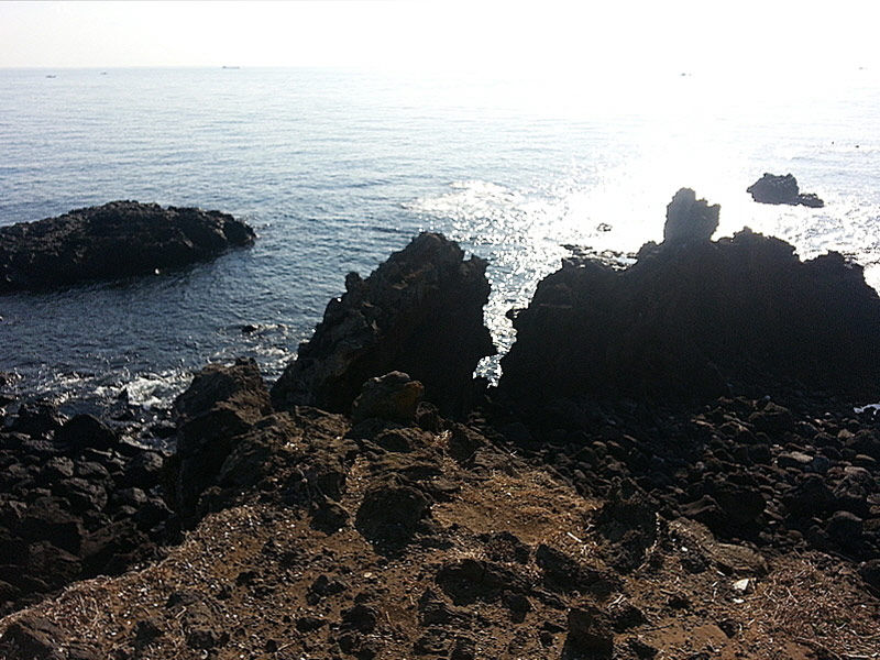 섭지코지에는 붉은 화산재 송이로 덮여 있고, 해안가에는 수많은 기암괴석들이 즐비하다.