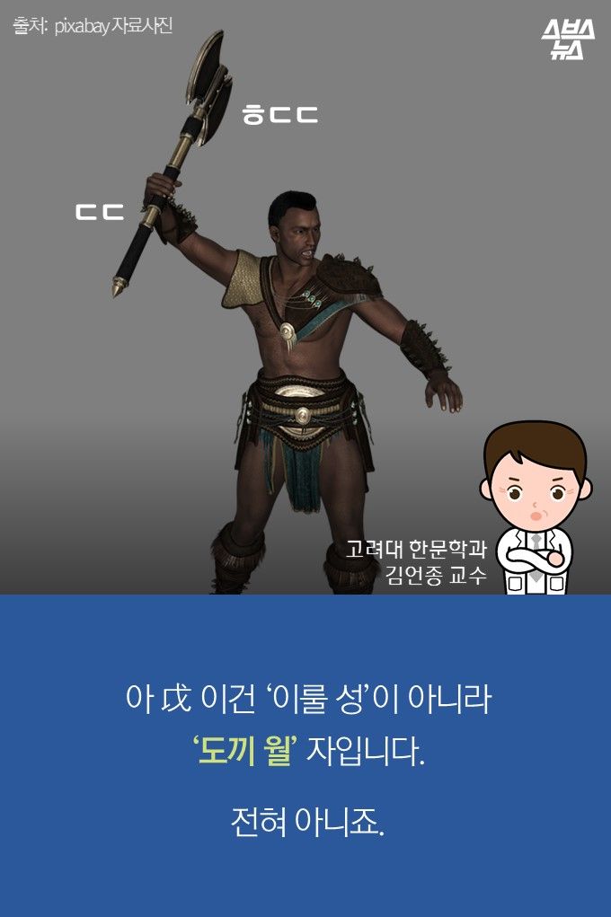 메인이미지  10 : 아 ？ 이건 ‘이룰 성’이 아니라
‘도끼 월’ 자입니다.

전혀 아니죠.
고려대 한문학과
김언종 교수
