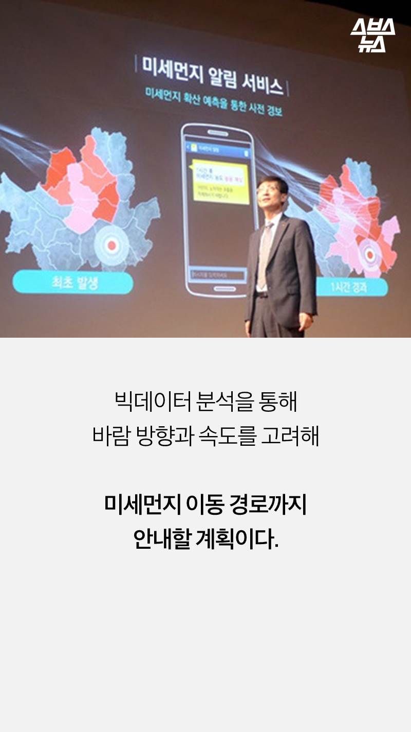 
빅데이터 분석을 통해 
바람 방향과 속도를 고려해
  
미세먼지 이동 경로까지 
안내할 계획이다.
