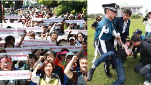 [영상] 국회 앞 농성하는 민주노총 "최저임금 개악 논의 중단하라"