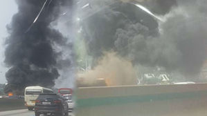 [제보영상] 고속도로 한복판에 시커먼 연기&hellip;서울요금소 앞 46인승 버스 화재