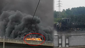 [제보영상] 스프레이 싣고 달리던 화물차 화재에 운전자 화상&hellip;거친 폭발음