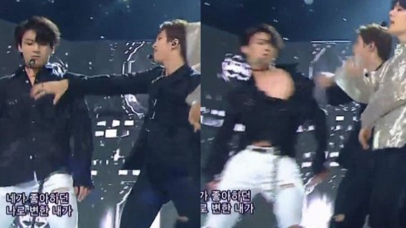 [SBS Star] VIDEO: BTS RM Accidentally Unbuttons JUNGKOOK's Shirt on Stage