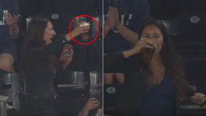 [영상pick] 경기 도중 날아온 파울볼…맥주잔으로 받아낸 여성 팬