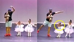 [영상pick] 발레 공연 중 울음 터뜨린 아이…무대 올라간 아빠의 재치
