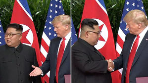 [영상pick] 트럼프, 합의문 서명 후 김정은과 '막판 당기기 악수' 눈길