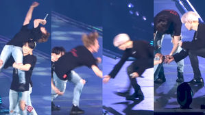 [SBS Star] VIDEO: BTS JIMIN Rushes to Check on JIN Who Falls on His Knees