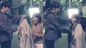 [SBS Star] Nam Joo Hyuk Spotted Protecting Han Ji Min from the Cold During the Shooting of Their Drama