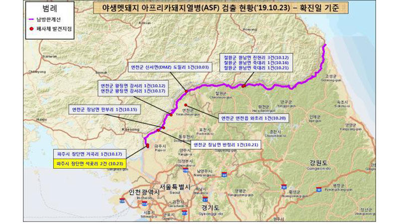 야생 멧돼지 아프리카돼지열병 검출 현황 (사진=환경부 제공, 연합뉴스)