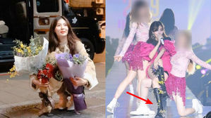 [SBS Star] HyunA Decorates Her Boots with Fans' Flowers After Discovering She Cannot Take Them