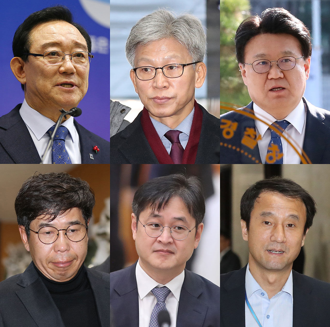 송철호 울산시장(왼쪽 윗줄부터), 송병기 전 울산시 경제부시장, 황운하 전 울산지방경찰청장, 백원우 전 청와대 민정비서관, 박형철 전 반부패비서관, 한병도 전 청와대 정무수석 (사진=연합뉴스)