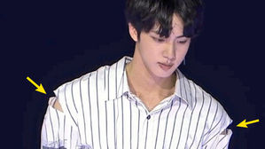 [SBS Star] BTS JIN's Shoulders Are Too Broad that His Stylist Had to Trim His Shirt on the Sides?