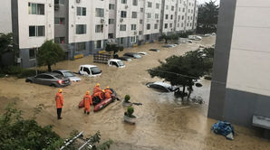 [현장] 대전 덮친 폭우&hellip;아파트 주차장마저 '물바다'