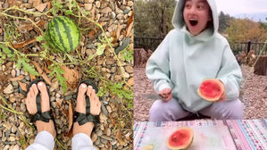 [SBS Star] JIHYO Shows Off a Watermelon Which Grew from a Seed that She Spat Out Last Year