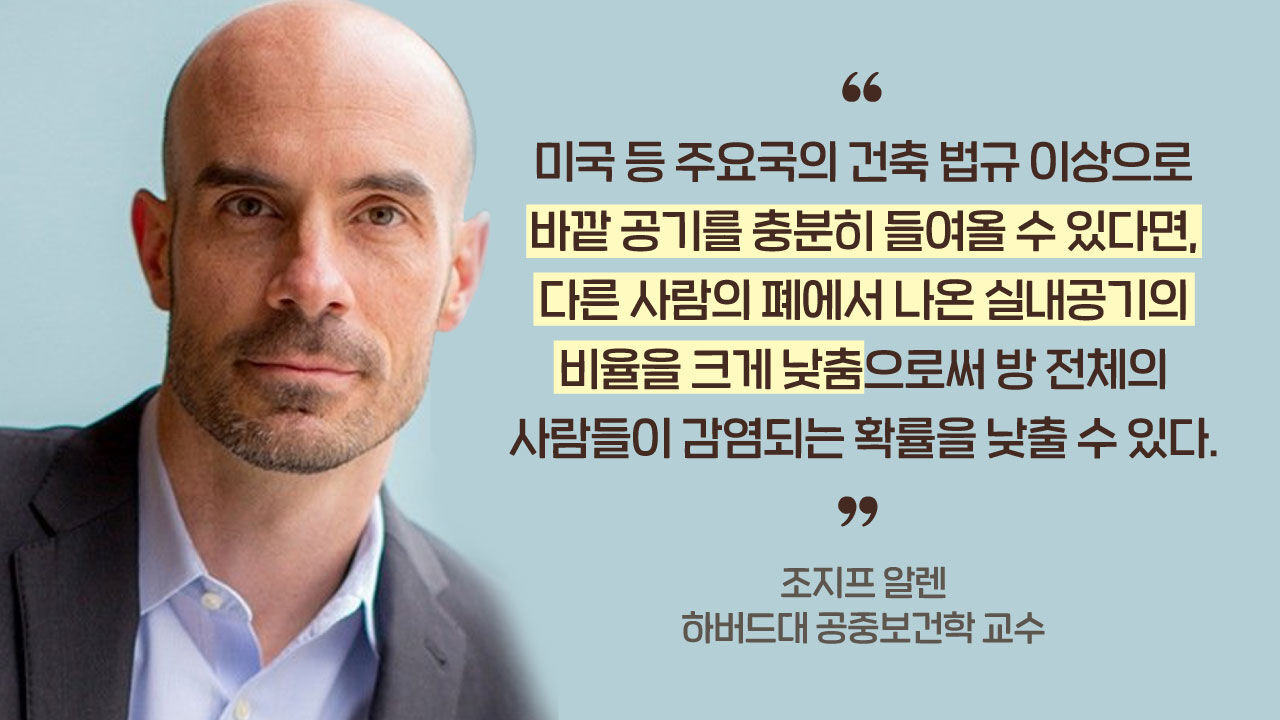 [뉴스쉽] 조지프 알렌, 하버드 교수, 외부 공기 끌어들이면 항원 농도 낮춰 감염 위험 낮출 수 있다