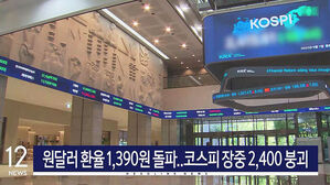 12시 주요뉴스 1. 원달러 환율 1,390원 돌파..코스피 장중 2,400 붕괴