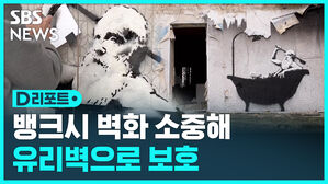 [D리포트] 우크라서 뱅크시 벽화 도난에 유리 보호벽 등장
