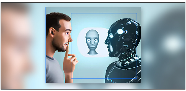 ▲'비 에디트'가 생성한 "AI와 실시간으로 소통하고 있는 인간"의 이미지.