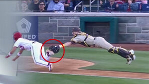 브렛 설리번, 온몸 던져 수비…간신히 스쳤다