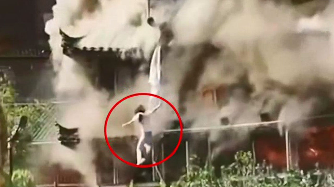 불길에 휩싸인 구이저우의 묘족 전통마을 가옥, 탈출한 투숙객