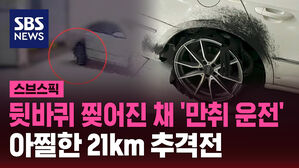 뒷바퀴 찢어진 채 '만취 운전' 아찔한 21km 추격전