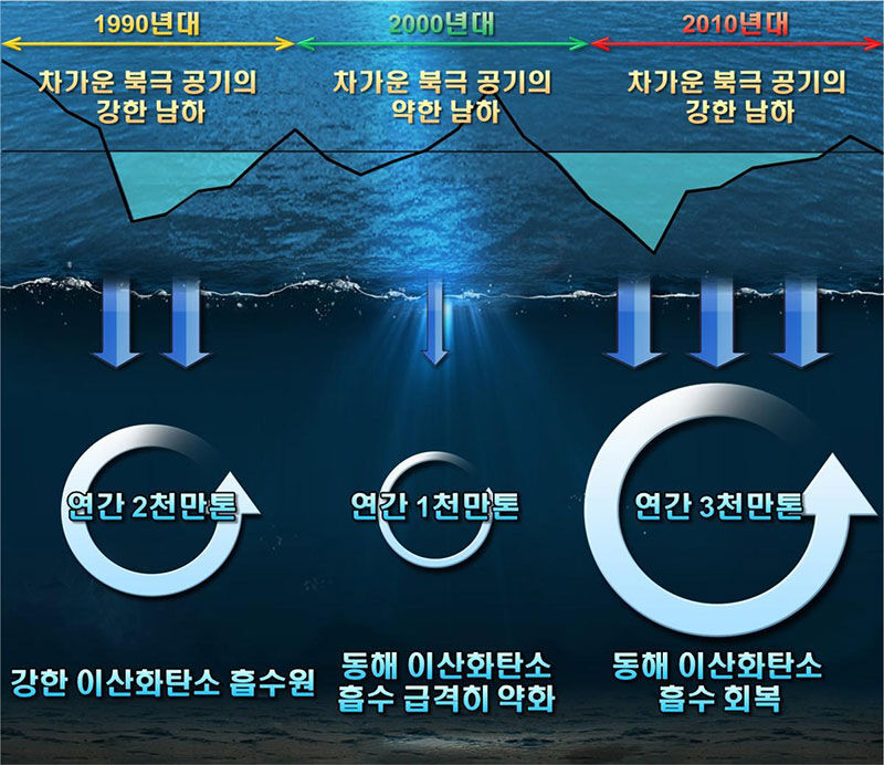 북극 공기 남하에 따른 동해 이산화탄수 흡수 변화 (사진=포항공대 제공, 연합뉴스)
