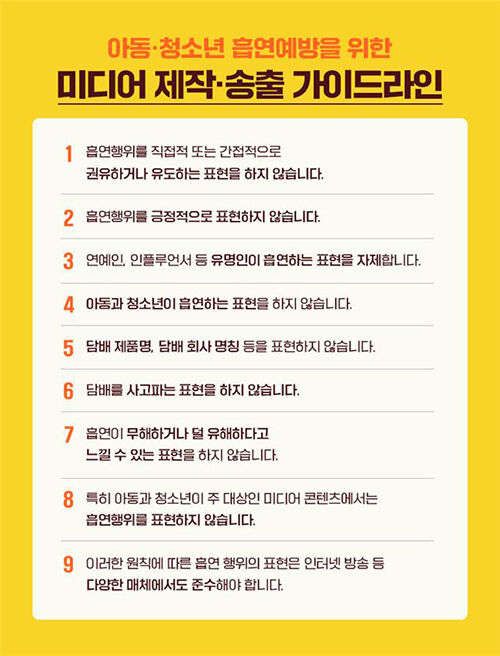 아동 청소년 흡연예방을 위한 미디어 제작 송출 가이드라인 (사진=보건복지부 제공, 연합뉴스)