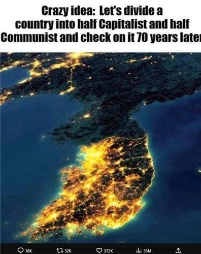 일론 머스크 테슬라 최고경영자가 게시한 한반도 위성사진 (사진=X 발췌, 연합뉴스)