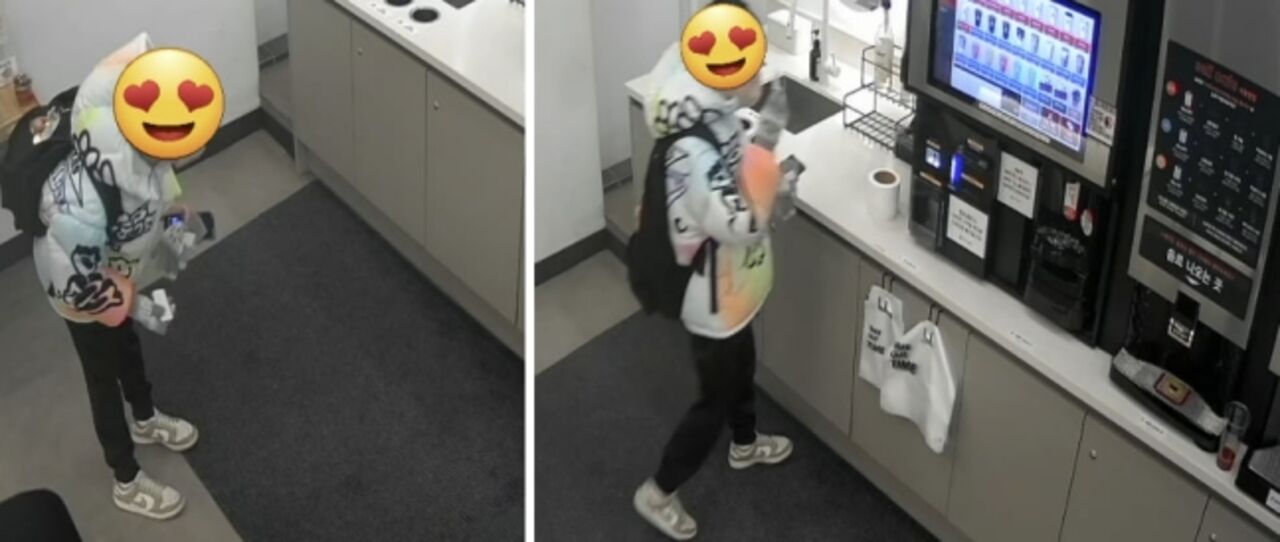 무인카페에 얼음을 쏟은 초등학생이 쪽지와 천 원짜리 한장을 두고 가는 모습. 