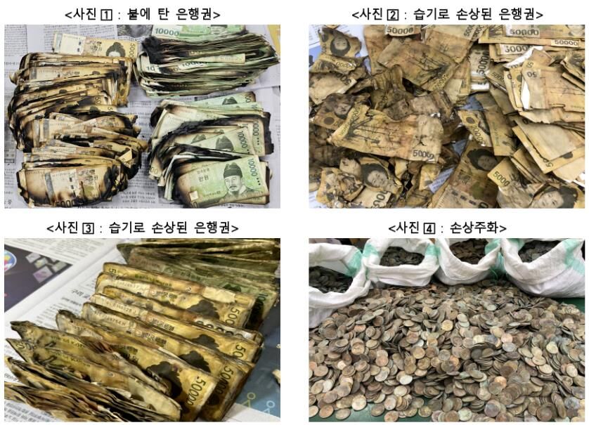 손상된 지폐와 동전 (사진=한국은행 제공, 연합뉴스)