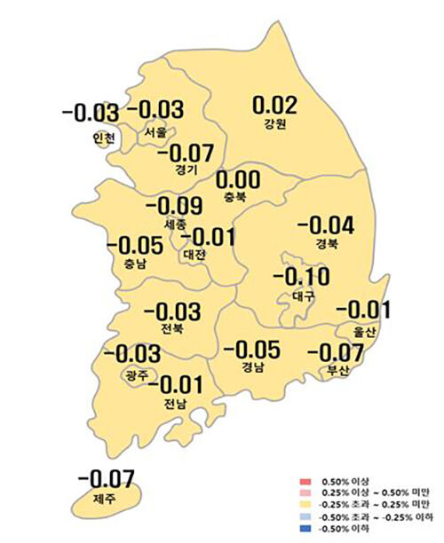 1월 넷째주 시도별 아파트 매매가격지수 변동률