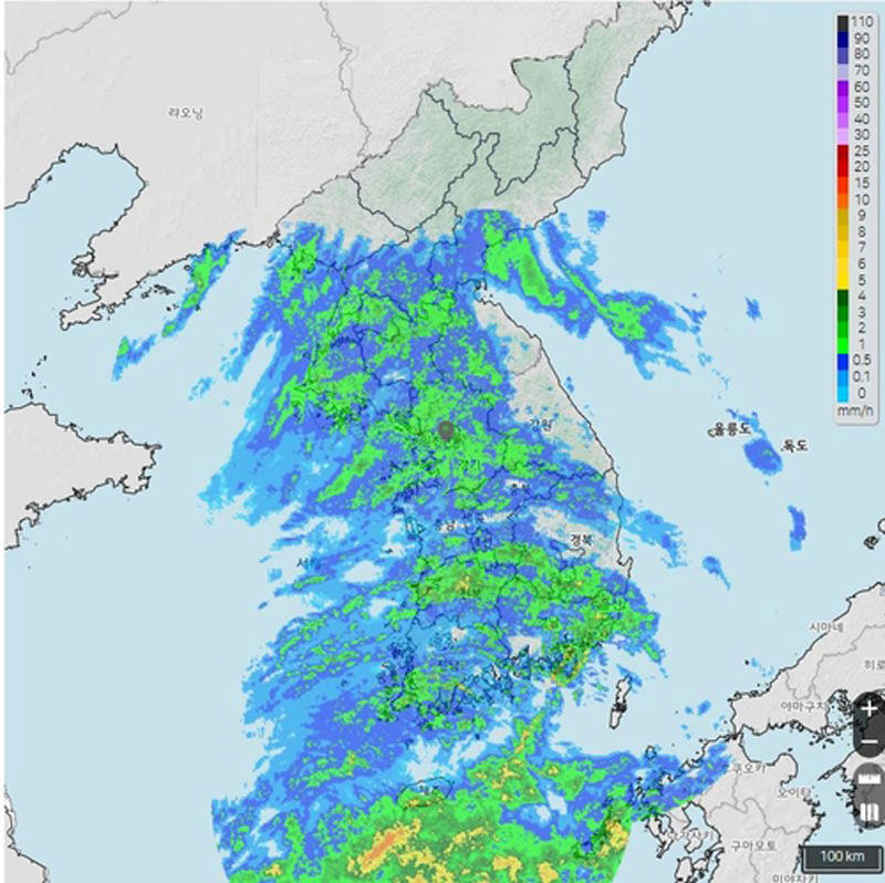 28일 오전 8시 15분 레이더 영상