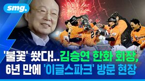'불꽃' 쐈다!..김승연 한화 회장, 6년 만에 이글스파크 방문 현장