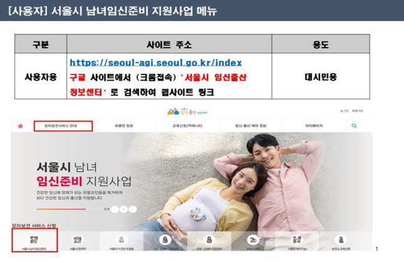 서울시 남녀임신준비 지원사업 메뉴 (사진=연합뉴스)