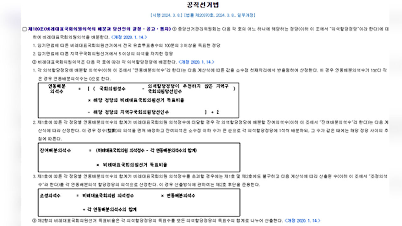 현행 준연동형 비례대표제 계산식