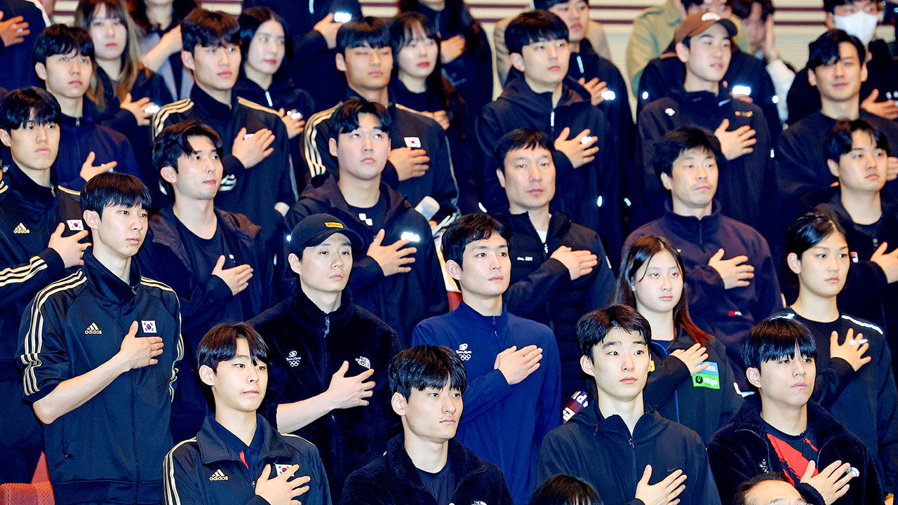국가대표 격려 행사에서 참석 선수들